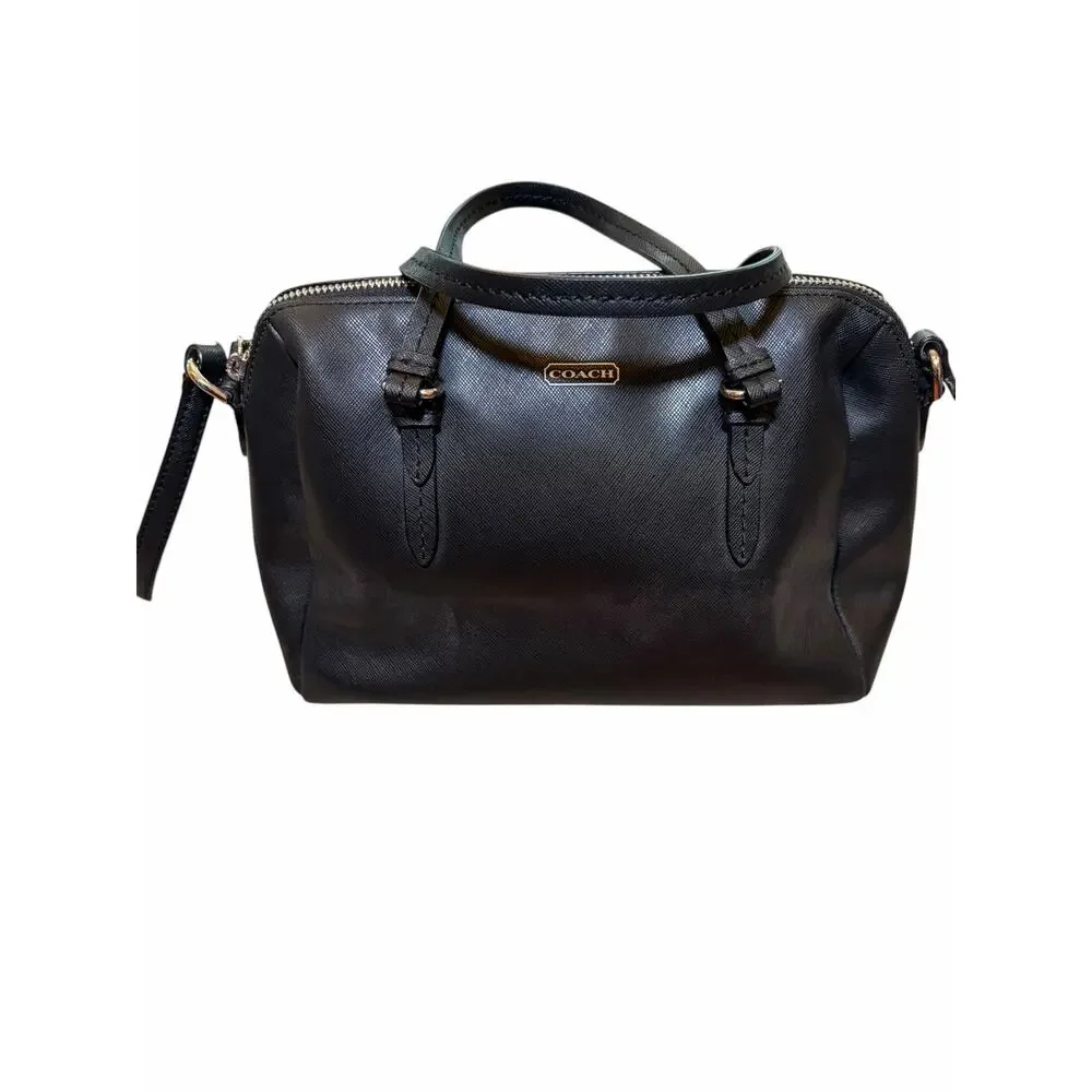 Coach Black Saffiano Leather Satchel Purse Crossbody Handbag Shoulder Bag Silver
